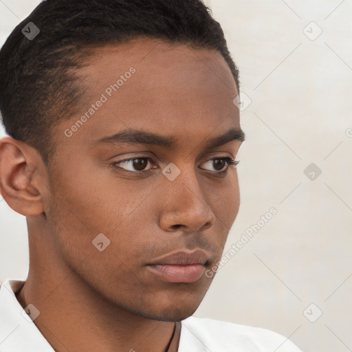 Neutral black young-adult male with short  brown hair and brown eyes