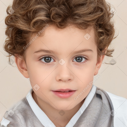 Joyful white child male with short  brown hair and brown eyes