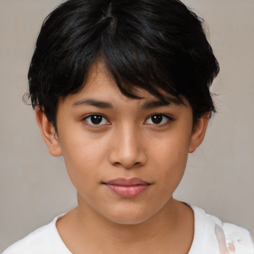Neutral asian young-adult female with short  black hair and brown eyes