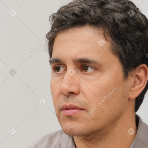 Neutral white adult male with short  brown hair and brown eyes