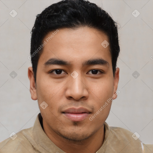 Neutral asian young-adult male with short  black hair and brown eyes