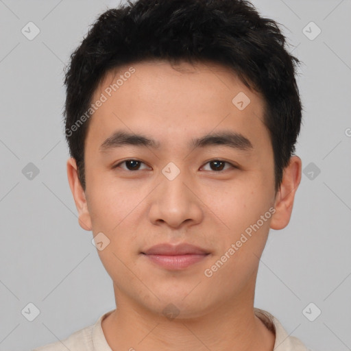 Neutral asian young-adult male with short  black hair and brown eyes