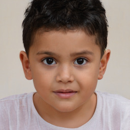 Joyful white child male with short  brown hair and brown eyes