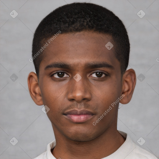 Neutral black young-adult male with short  brown hair and brown eyes