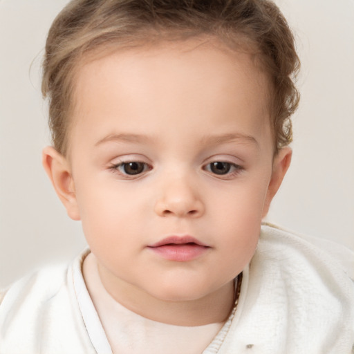 Neutral white child female with short  brown hair and brown eyes