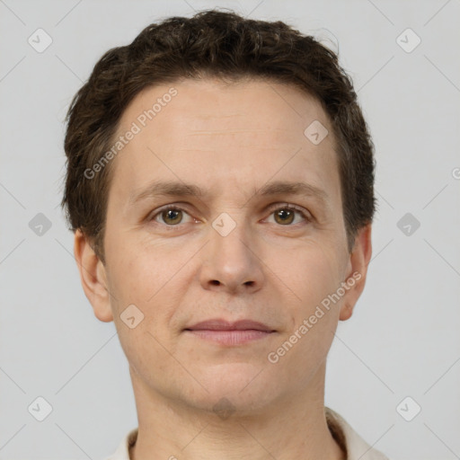 Neutral white adult male with short  brown hair and brown eyes