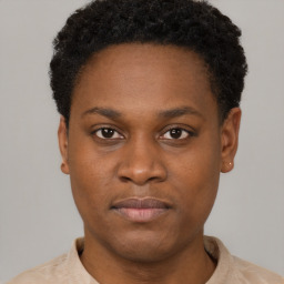 Neutral black young-adult male with short  brown hair and brown eyes