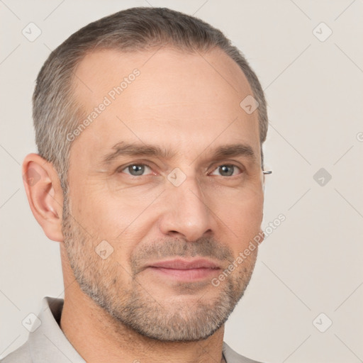 Neutral white adult male with short  brown hair and brown eyes