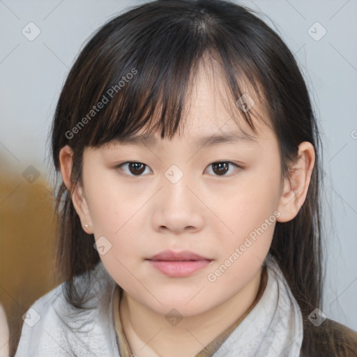 Neutral asian young-adult female with medium  brown hair and brown eyes