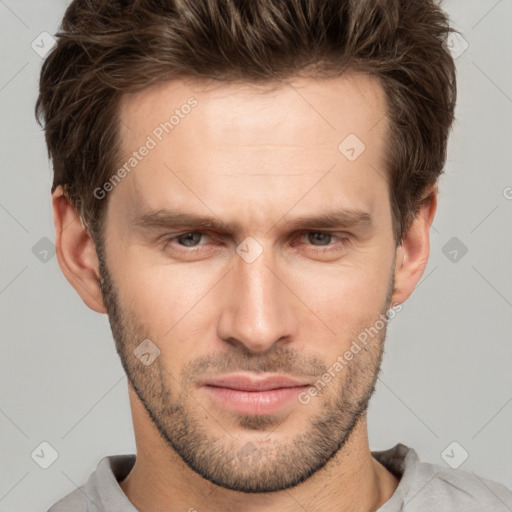 Neutral white adult male with short  brown hair and brown eyes