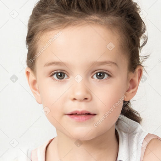 Neutral white child female with medium  brown hair and brown eyes