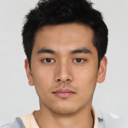 Neutral asian young-adult male with short  brown hair and brown eyes