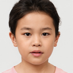 Neutral white child female with short  brown hair and brown eyes