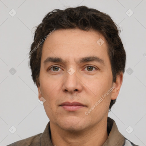 Neutral white adult male with short  brown hair and brown eyes