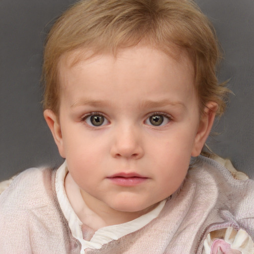 Neutral white child female with medium  brown hair and blue eyes