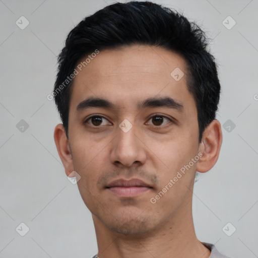 Neutral asian young-adult male with short  black hair and brown eyes