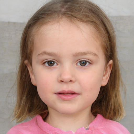 Neutral white child female with medium  brown hair and grey eyes