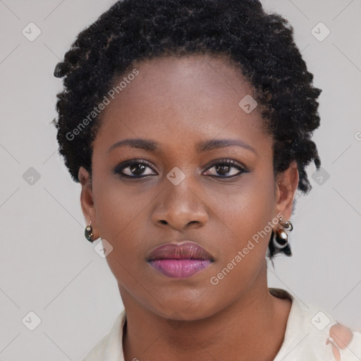 Neutral black young-adult female with short  brown hair and brown eyes