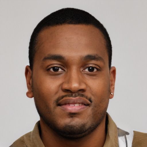 Neutral black young-adult male with short  brown hair and brown eyes