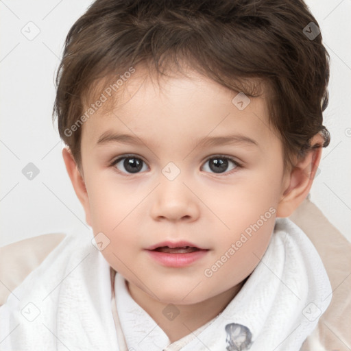 Neutral white child female with short  brown hair and brown eyes