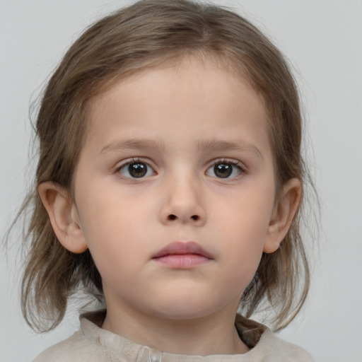 Neutral white child female with medium  brown hair and brown eyes