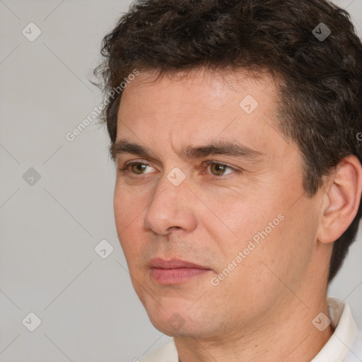 Neutral white adult male with short  brown hair and brown eyes