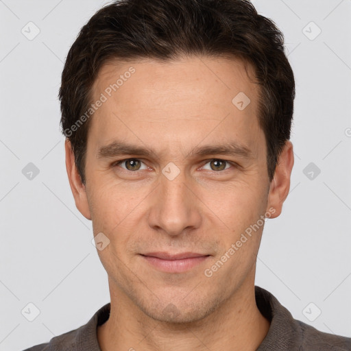 Neutral white adult male with short  brown hair and brown eyes