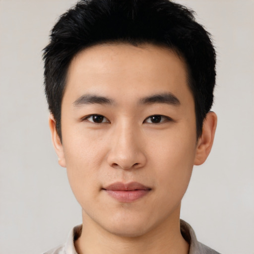 Neutral asian young-adult male with short  black hair and brown eyes