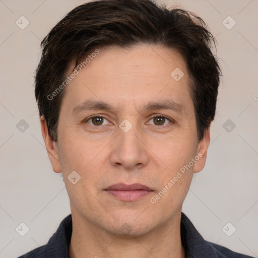 Neutral white adult male with short  brown hair and brown eyes