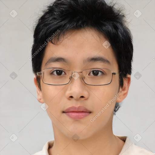 Neutral asian young-adult male with short  brown hair and brown eyes