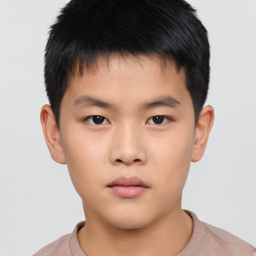 Neutral asian child male with short  brown hair and brown eyes