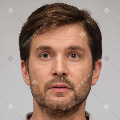 Neutral white adult male with short  brown hair and brown eyes