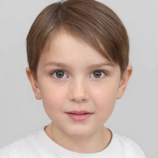 Neutral white child female with short  brown hair and brown eyes