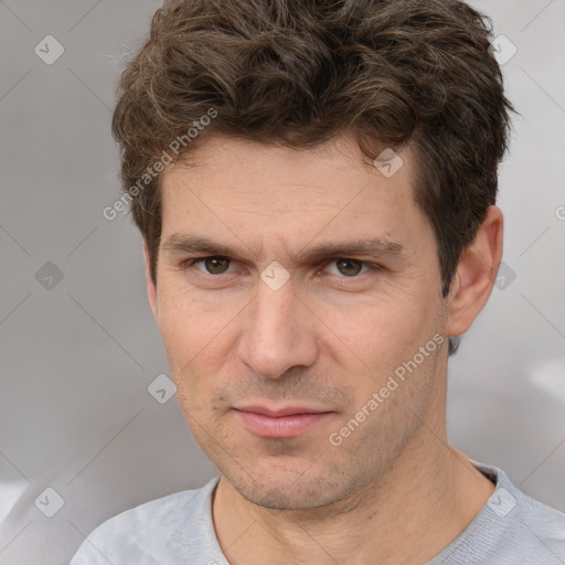 Neutral white adult male with short  brown hair and brown eyes