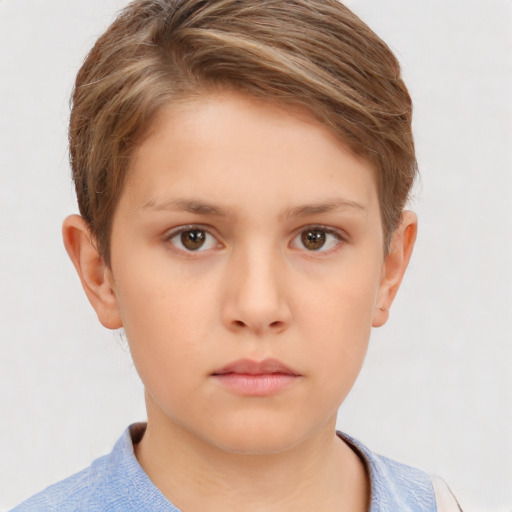 Neutral white child female with short  brown hair and brown eyes