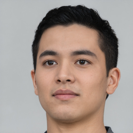 Neutral asian young-adult male with short  black hair and brown eyes