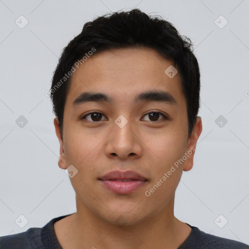 Neutral asian young-adult male with short  brown hair and brown eyes