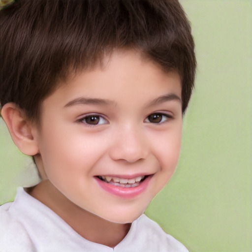 Joyful white child male with short  brown hair and brown eyes