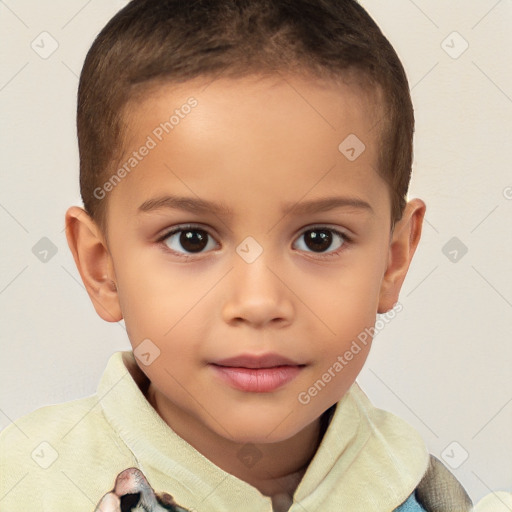 Joyful white child female with short  brown hair and brown eyes