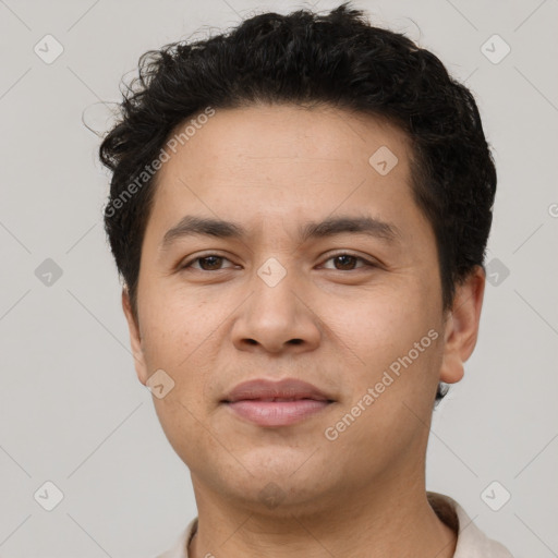 Neutral asian young-adult male with short  brown hair and brown eyes