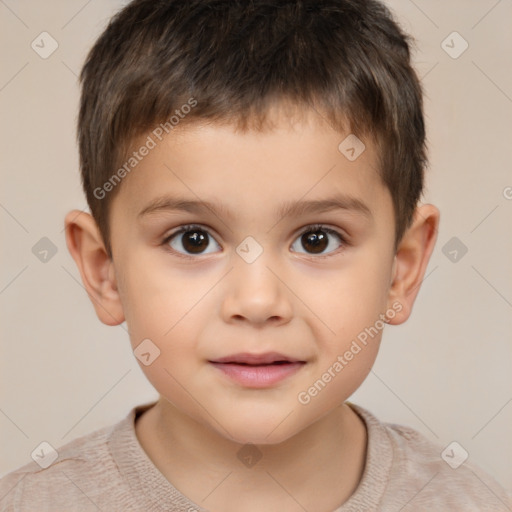 Joyful white child male with short  brown hair and brown eyes