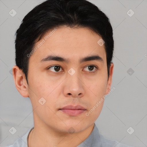 Neutral asian young-adult male with short  brown hair and brown eyes