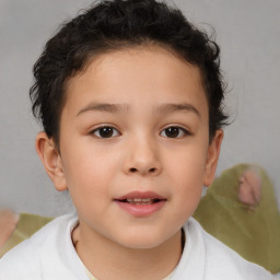 Joyful white child female with short  brown hair and brown eyes