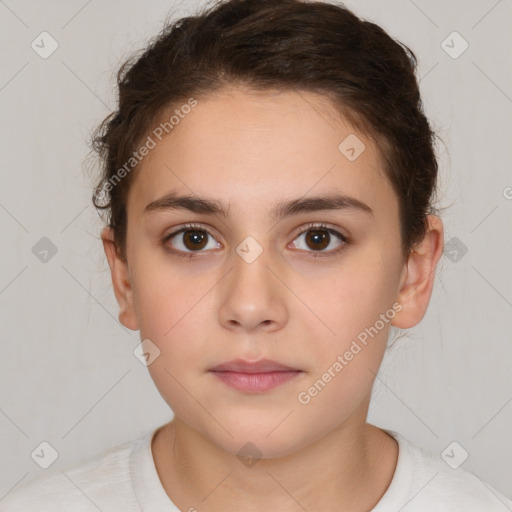 Neutral white young-adult female with short  brown hair and brown eyes