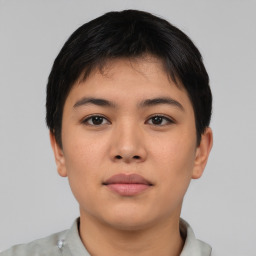 Neutral asian young-adult female with short  black hair and brown eyes