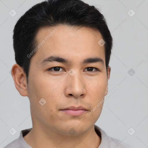 Neutral asian young-adult male with short  brown hair and brown eyes