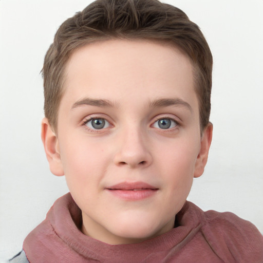 Neutral white child female with short  brown hair and grey eyes