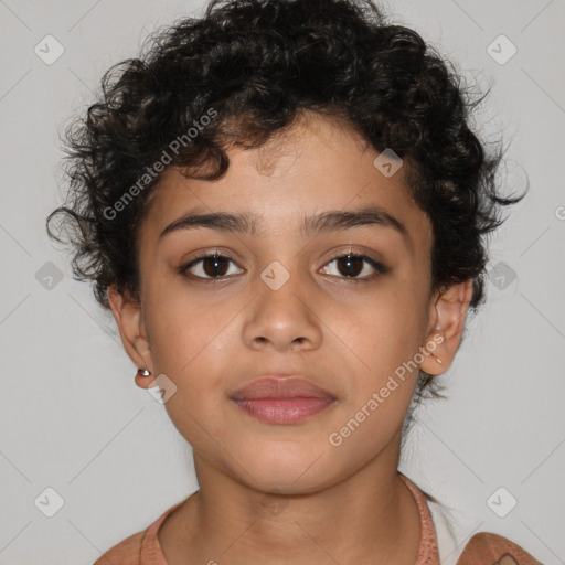 Neutral latino young-adult female with short  brown hair and brown eyes