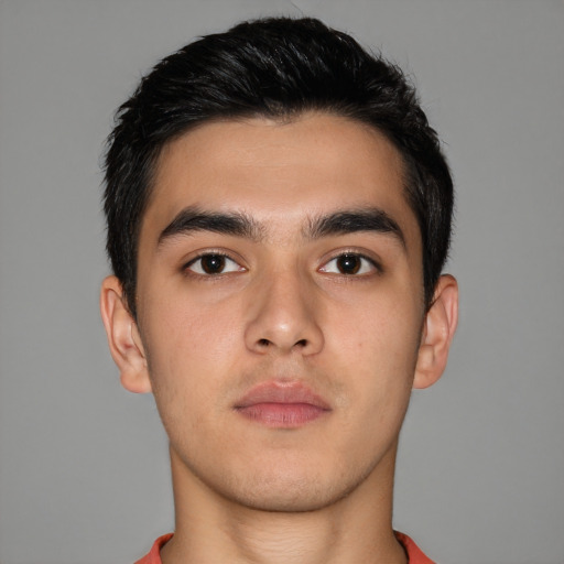 Neutral asian young-adult male with short  brown hair and brown eyes