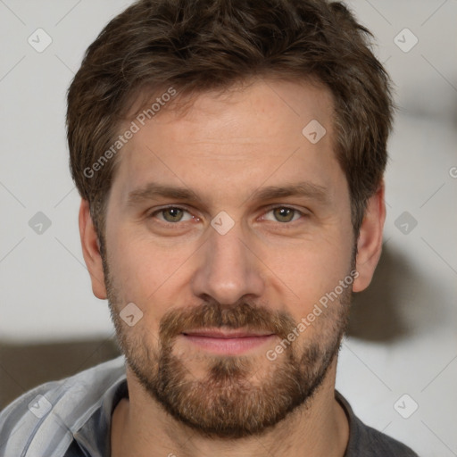 Neutral white adult male with short  brown hair and brown eyes